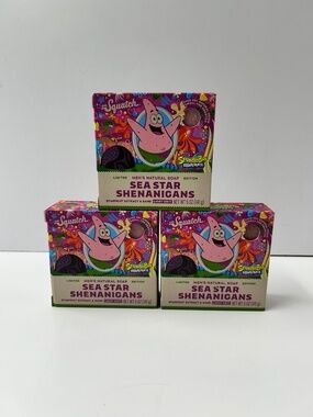 3 Pack Dr. Squatch Ltd Ed. Bar Soap Spongebob Sea Star Shenanigans Light Grit